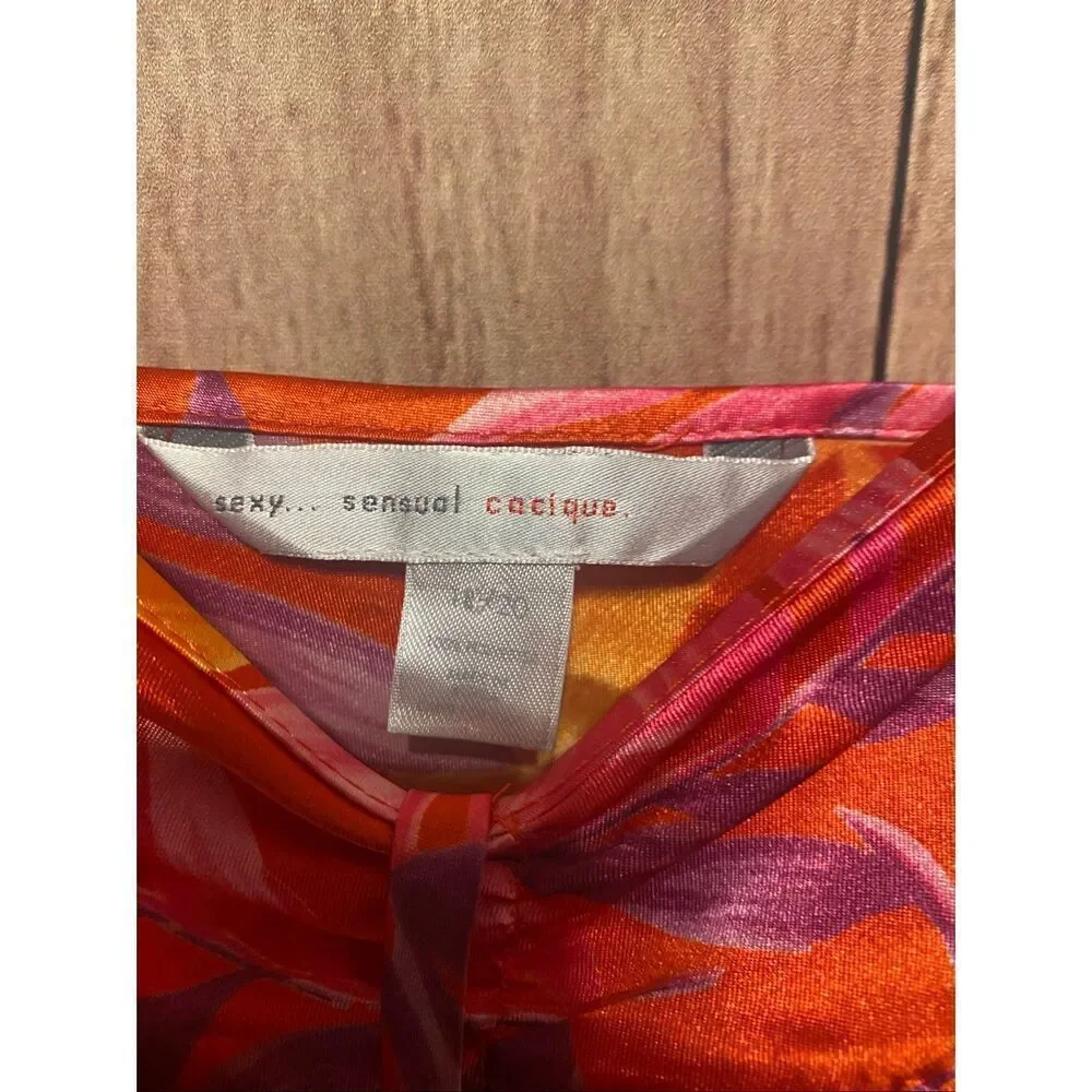 Cacique 16/18 sexy lingerie nighty top orange red ruffle floral plus size